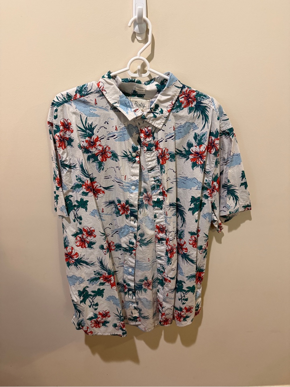 Roxy Men's Light Blue Tropical Floral Button-Down Shirt